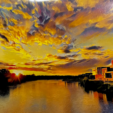 Maureen McRaith Greeting Card - Sunset on River - Filter
