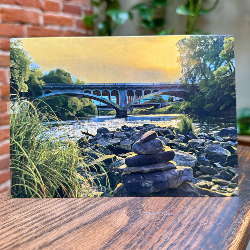 Maureen McRaith Greeting Card - Arched Bridge with Stacked Rocks