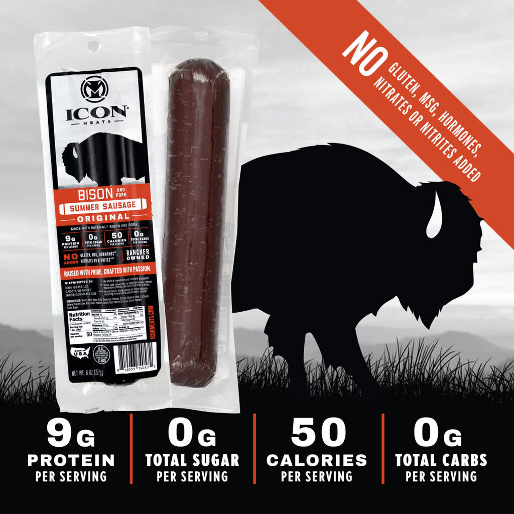 Icon Meats Bison Summer Sausage - Original (8 oz)