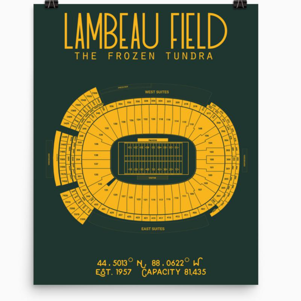Stadium Prints by BTB Lambeau Field Stadium Poster-Team Colors