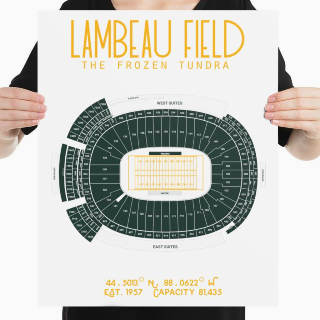 Stadium Prints by BTB Lambeau Field Stadium Poster-Team Colors on White