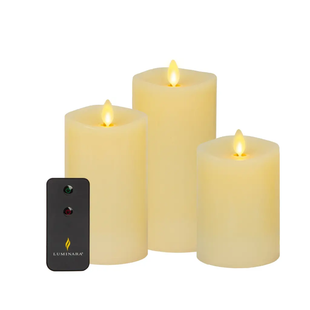 Luminara Ivory Flameless Candles - Set of 3 - With Remote