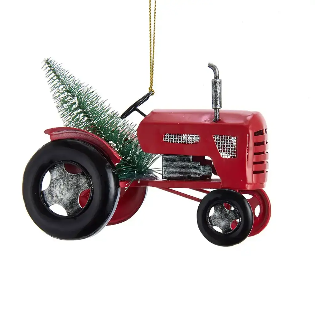 Volume One Ornament - Metal Red Tractor With Tree