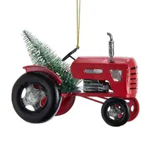 Volume One Ornament - Metal Red Tractor With Tree
