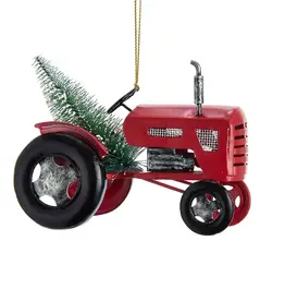 Volume One Ornament - Metal Red Tractor With Tree