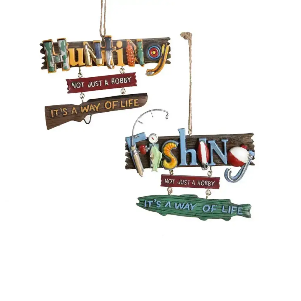 Volume One Ornament - Fishing / Hunting Word Sign Assorted
