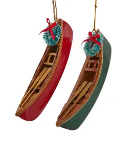 Volume One Ornament - Wood Canoe With Wreath Assorted