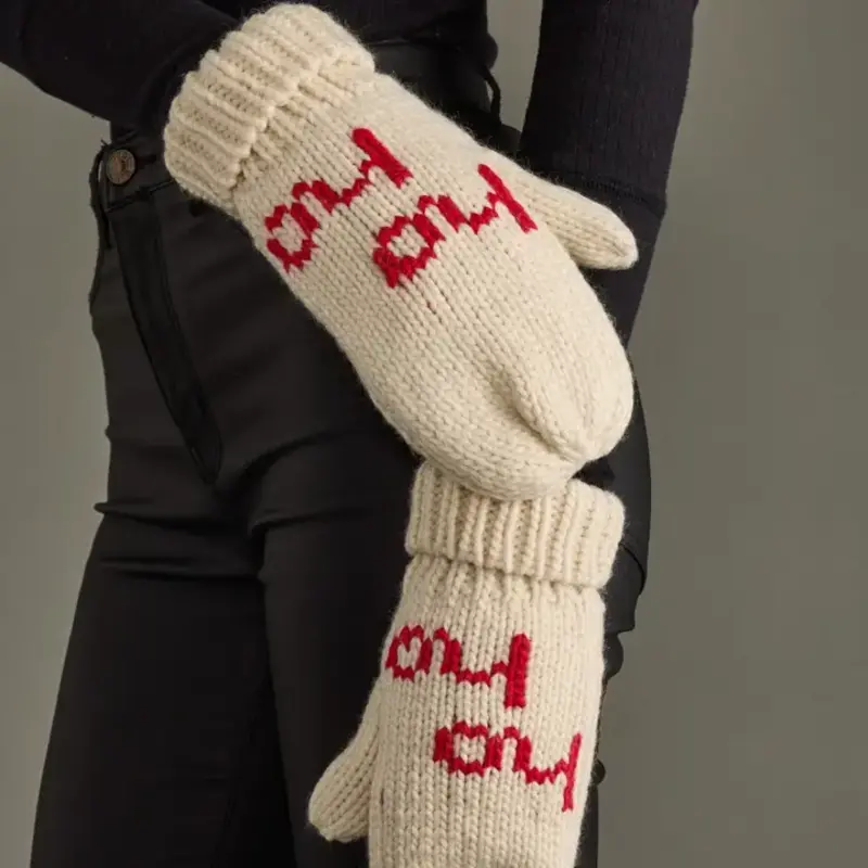 Beige & Red Ho Ho Ho Mittens