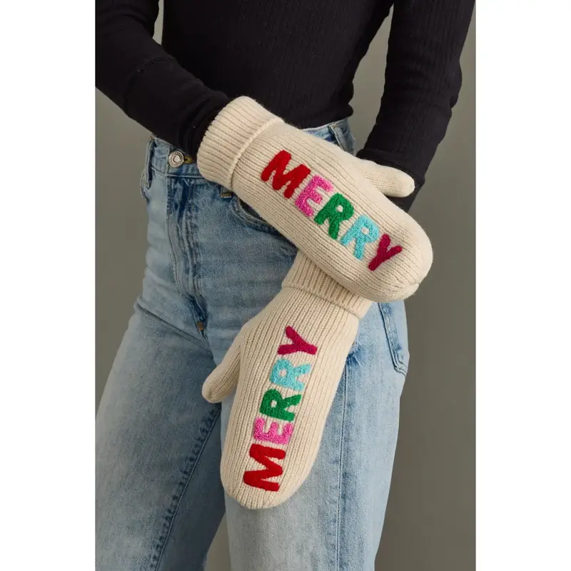 Beige Merry Knit Mittens