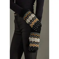 Black, White, Mustard & Blue Patterned Mittens