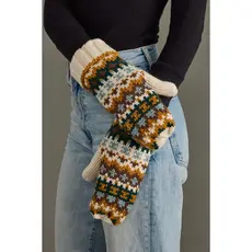 Cream & Multicolored Patterned Mittens