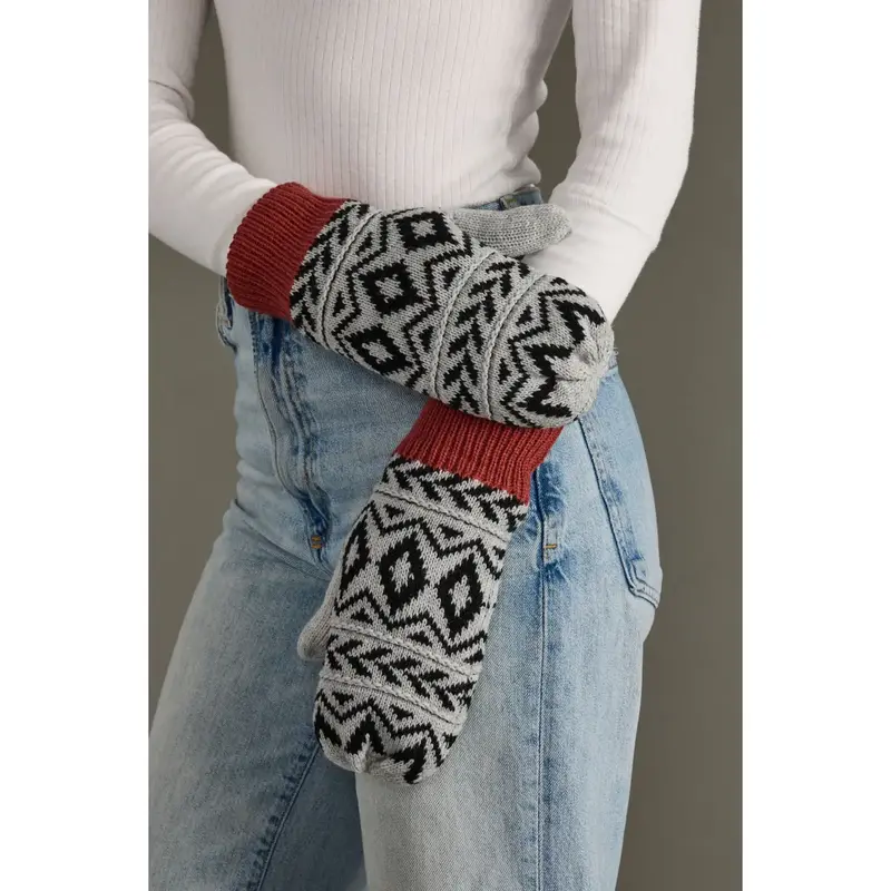 Gray, Black & Rust Patterned Mittens