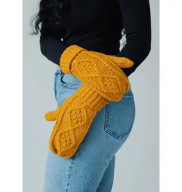 Mustard Cable Knit Mittens