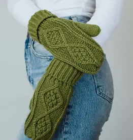 Olive Cable Knit Mittens
