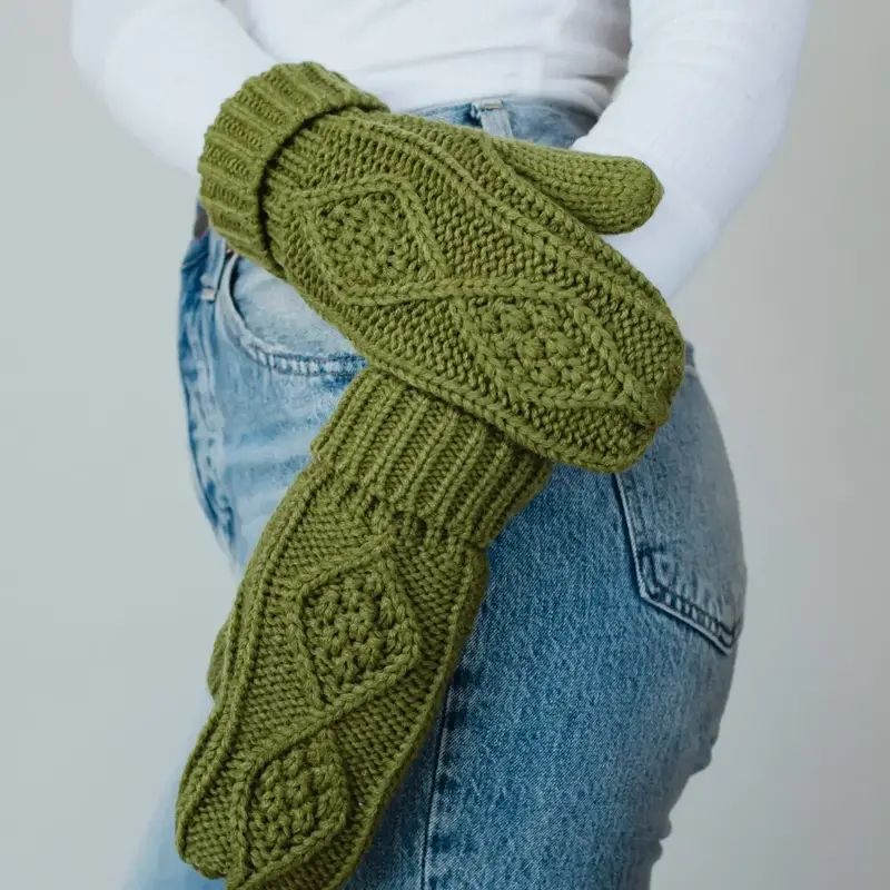 Olive Cable Knit Mittens