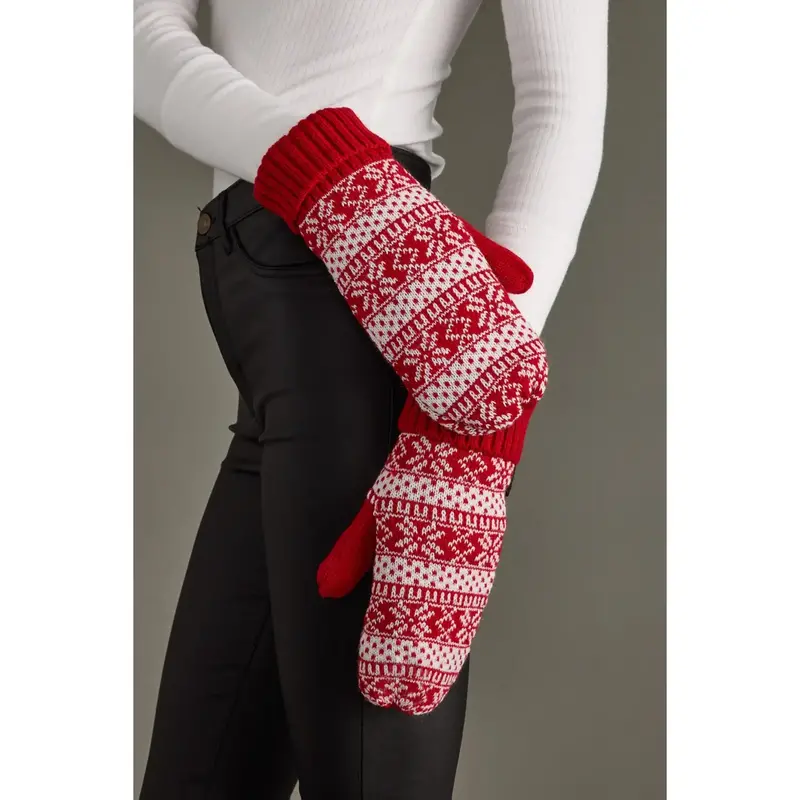 Red & White Winter Pattern Mittens