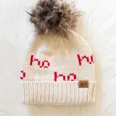 Beige & Red Ho Ho Ho Pom Hat