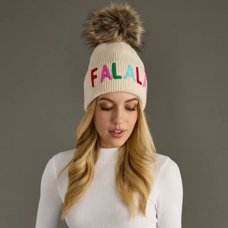 Beige Fa La La Knit Pom Hat