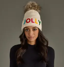 Beige Jolly Knit Pom Hat