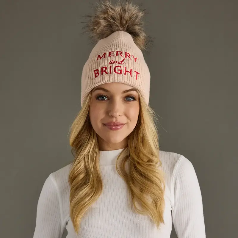 Blush Merry & Bright Knit Pom Hat