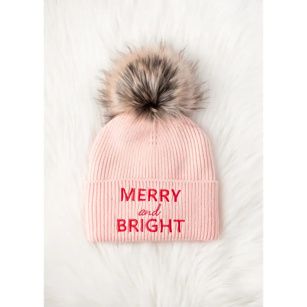 Blush Merry & Bright Knit Pom Hat