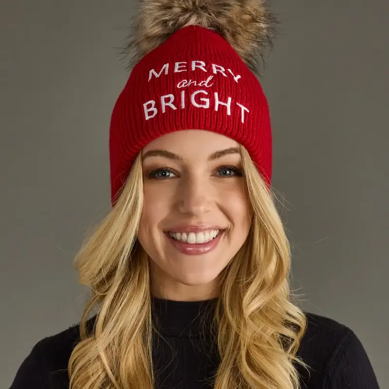 Red Merry & Bright Knit Pom Hat