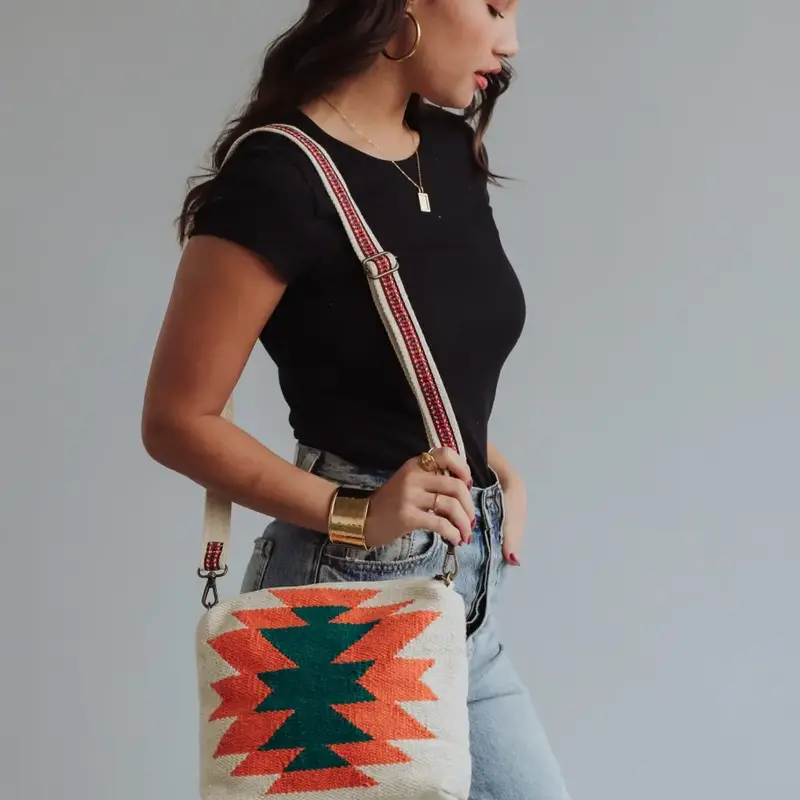 Beige, Orange & Green Aztec Crossbody