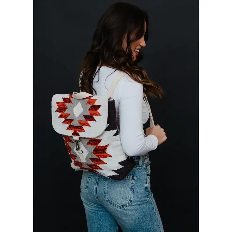 Cream, Brown & Rust Aztec Backpack