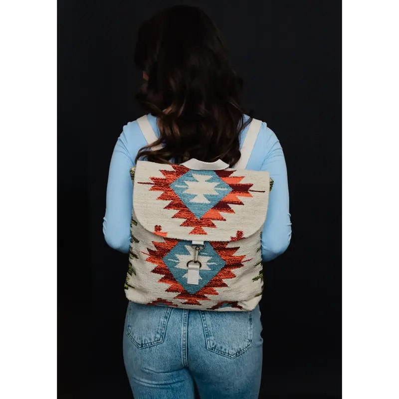 Tan, Orange & Red Aztec Backpack