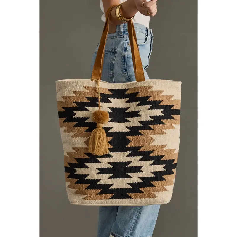 Cream, Black & Tan Western Tote