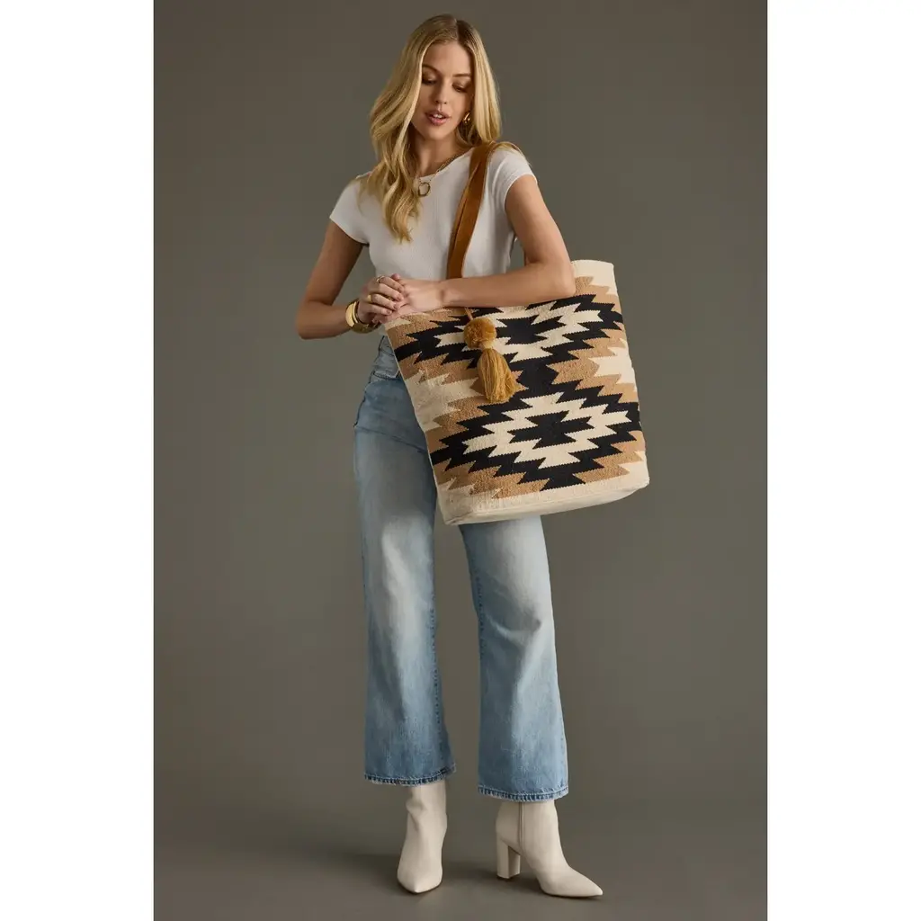 Cream, Black & Tan Western Tote