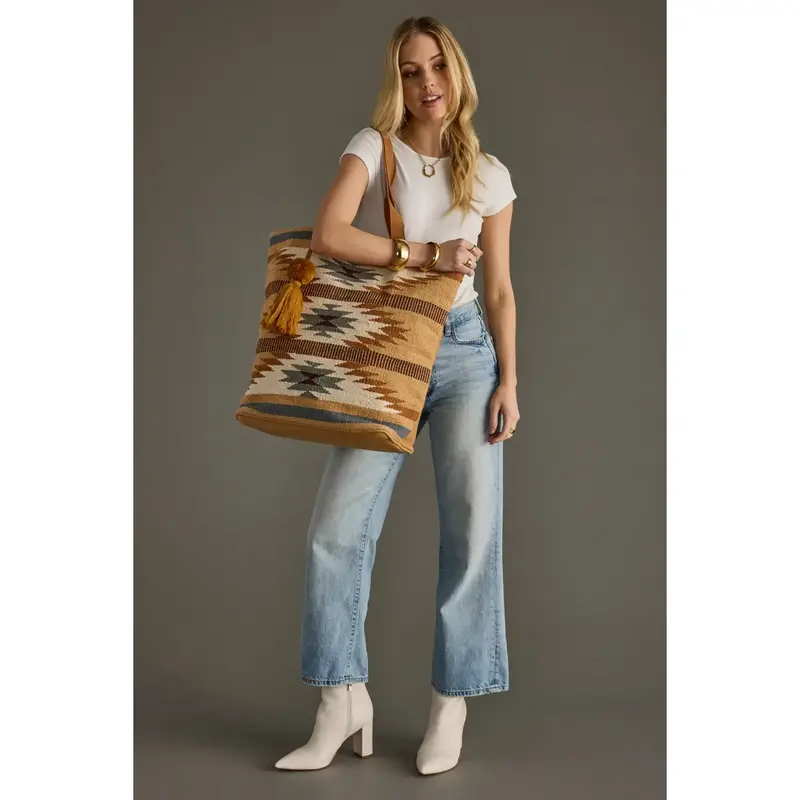 Tan, Camel & Teal Aztec Tote