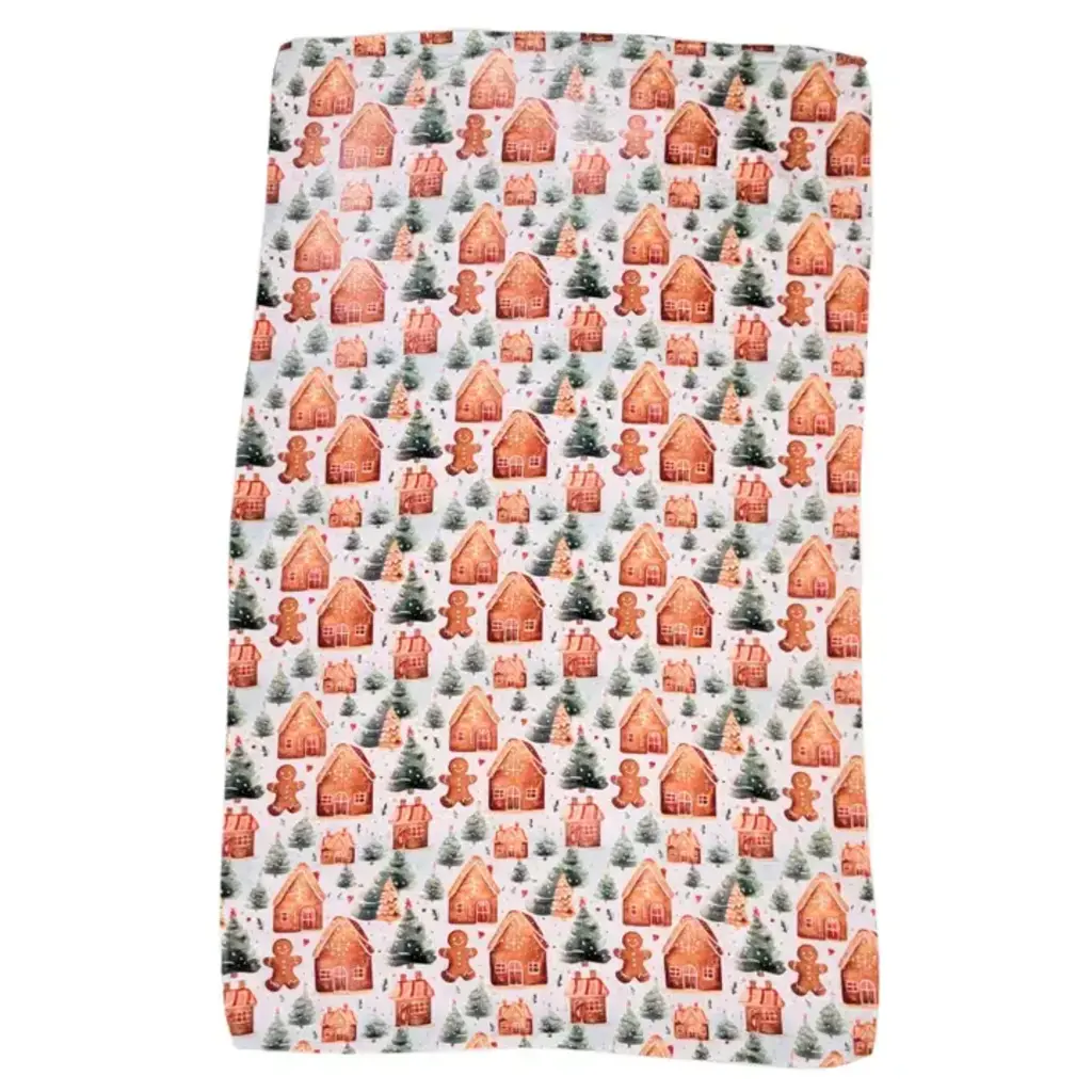 Driftless Studios Gingerbread House with Tree Waffle Kitchen Tea Towels