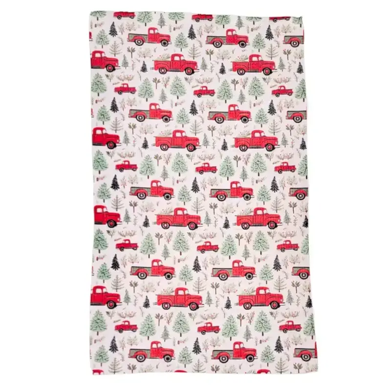 Driftless Studios Red Christmas Truck with Tree Waffle Kitchen Tea Towels