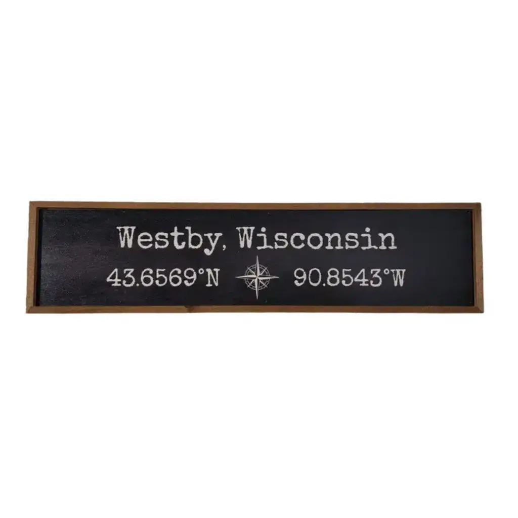 Driftless Studios 24x6 Custom Coordinate Name Drop Sign with Compass