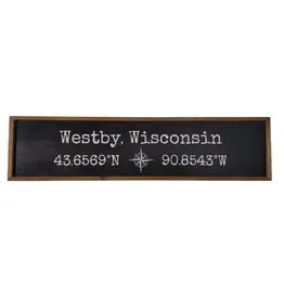 Driftless Studios 24x6 Custom Coordinate Name Drop Sign with Compass