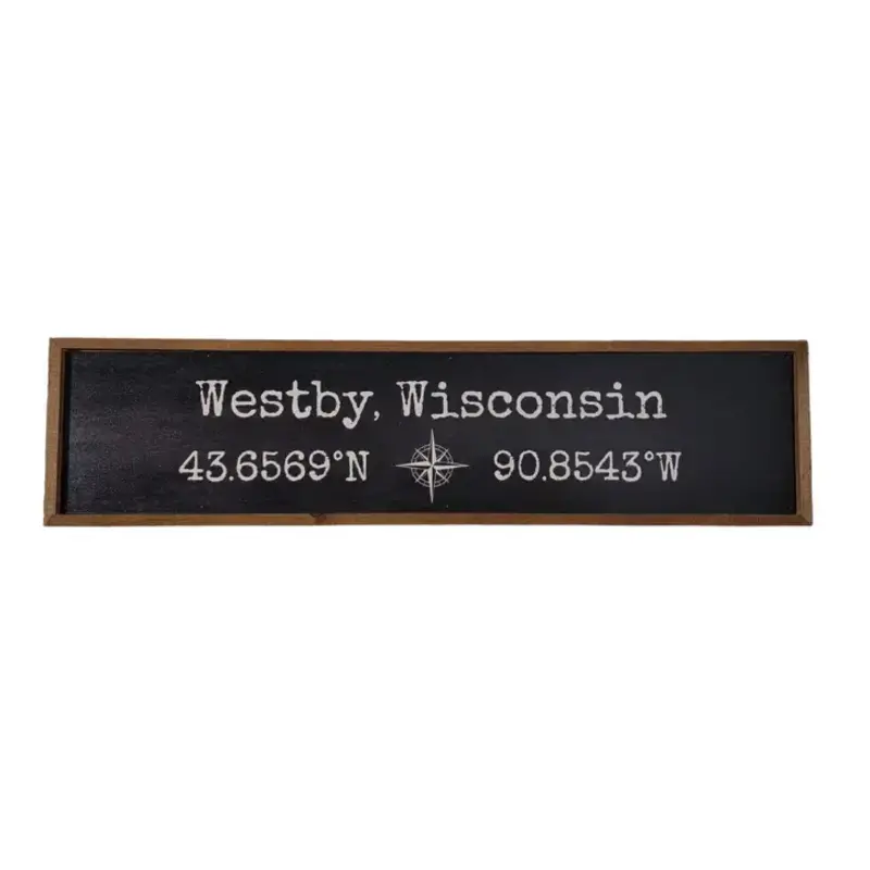Driftless Studios 24x6 Custom Coordinate Name Drop Sign with Compass