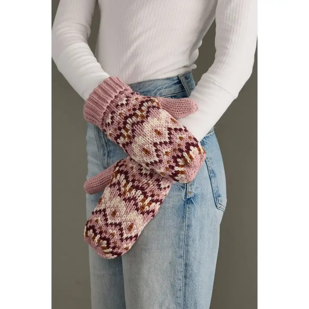 Pink, Ivory & Rust Patterned Mittens