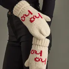 Beige & Red Ho Ho Ho Mittens
