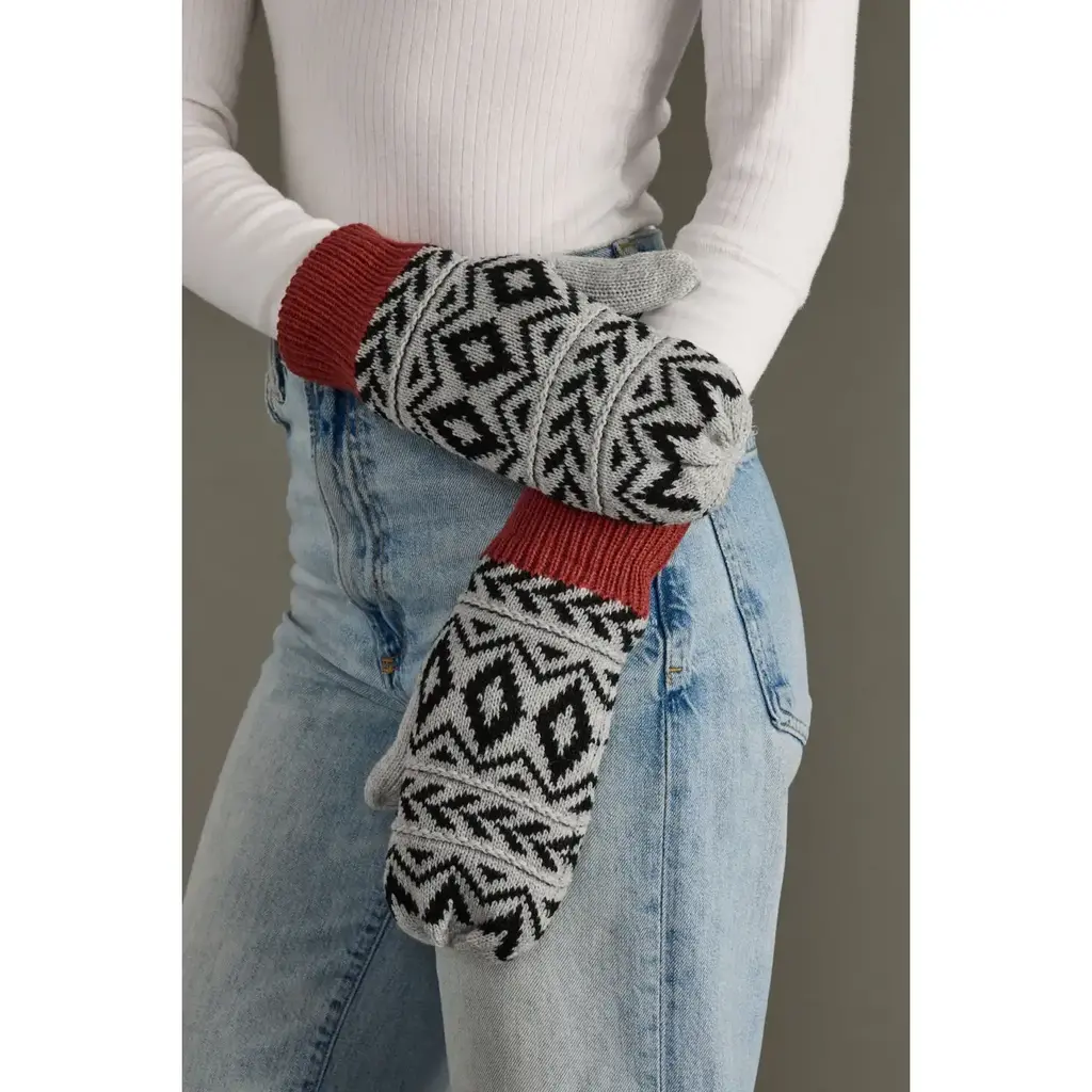 Gray, Black & Rust Patterned Mittens