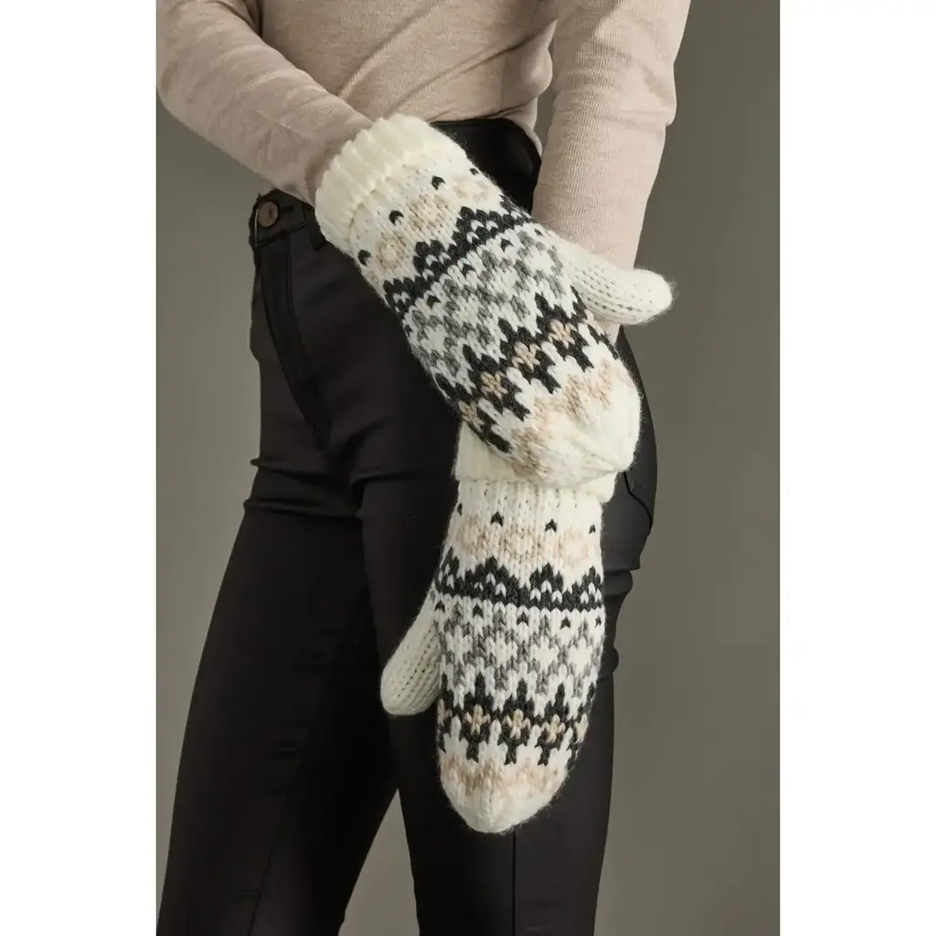Ivory, Gray & Tan Winter Pattern Mittens