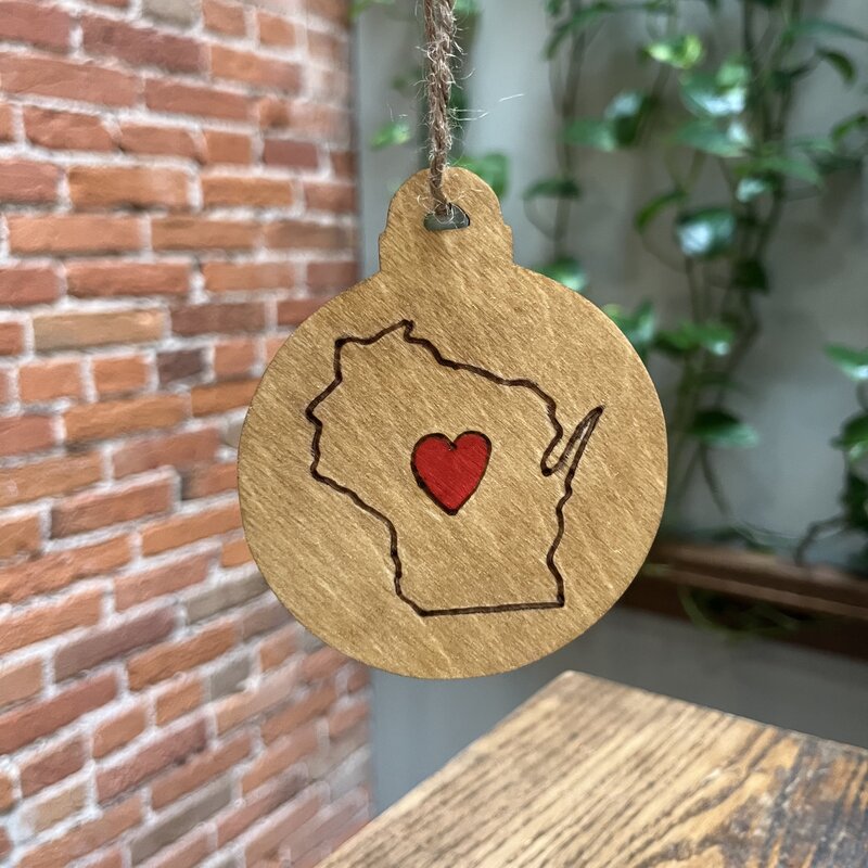 Wisco Cheer Wisco Cheer Round WI Large Heart Ornament