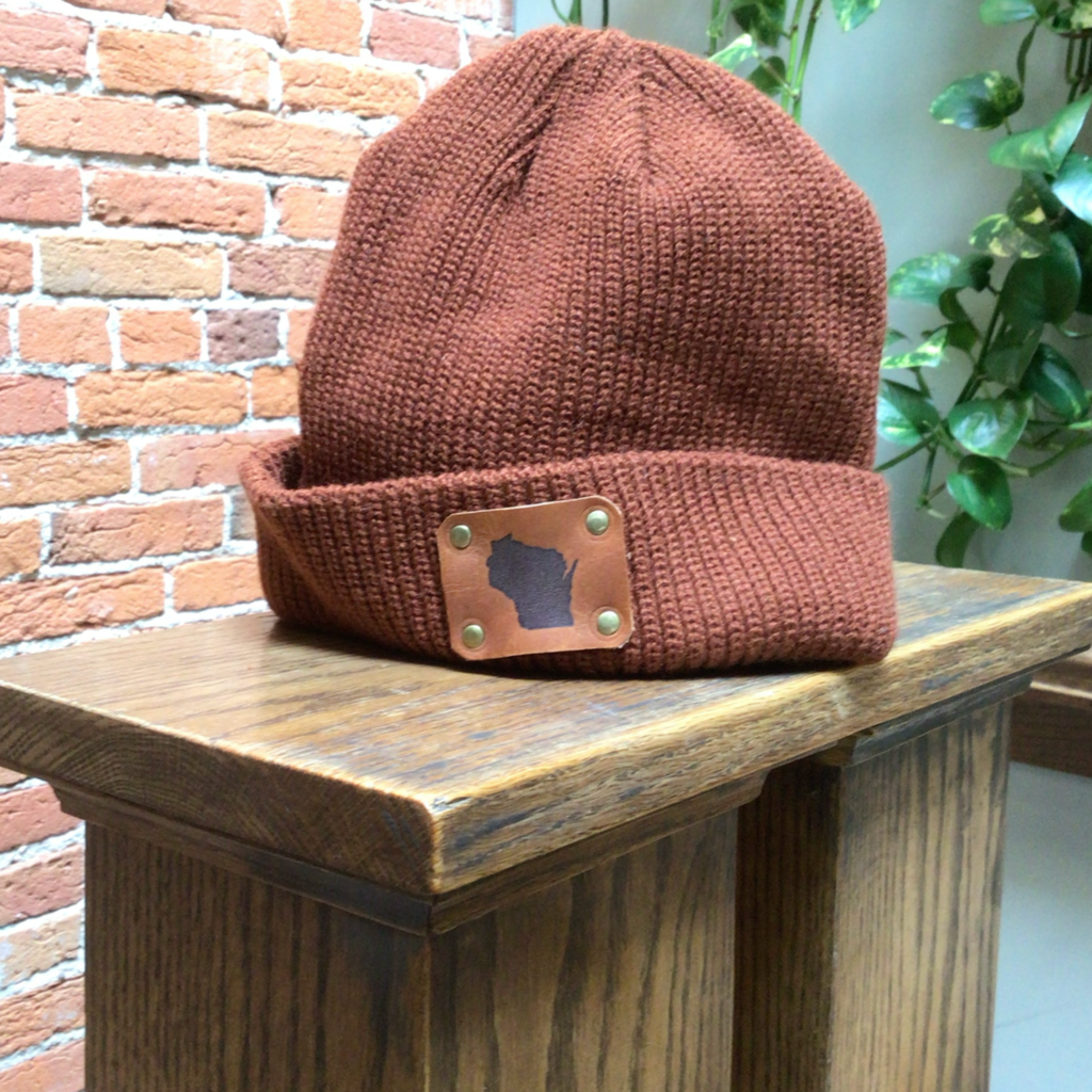 Blu Mountain Co. Wisconsin Leather Patch Beanie