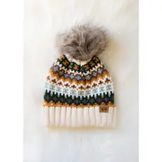 Panache (Faire) Cream & Multicolored Patterned Pom Hat