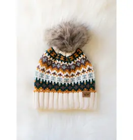 Panache (Faire) Cream & Multicolored Patterned Pom Hat