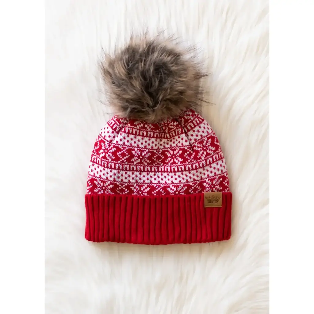 Panache (Faire) Red & White Winter Pattern Pom Hat