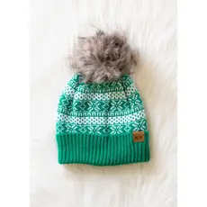 Panache (Faire) Green & White Winter Pattern Pom Hat