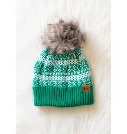 Panache (Faire) Green & White Winter Pattern Pom Hat