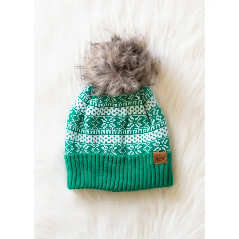 Panache (Faire) Green & White Winter Pattern Pom Hat