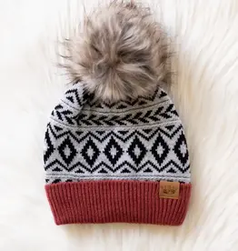 Panache (Faire) Gray, Black & Rust Pattern Pom Hat